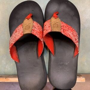 Yellow Box Black Fabric Sandals